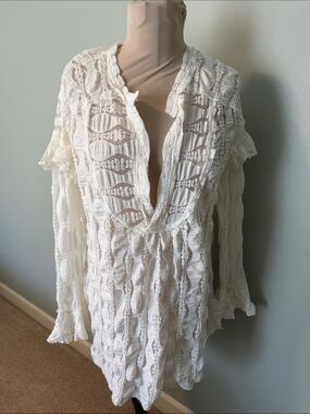 Free People White Crochet Lace Peasant Blouse